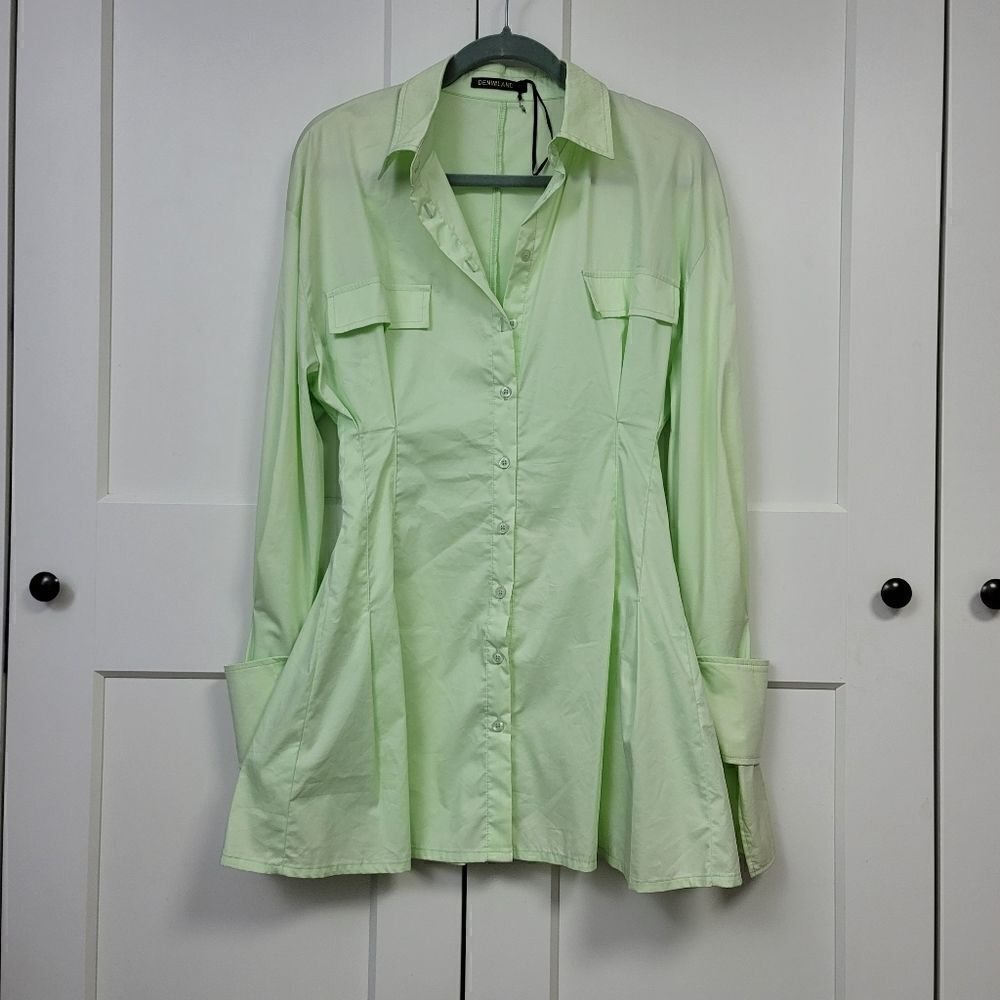 Denimland cinched mini shirt dress, small - Picture 2 of 12